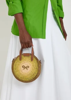 Small round bow raffia tote bag