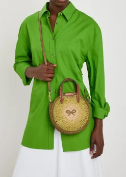 Small round bow raffia tote bag