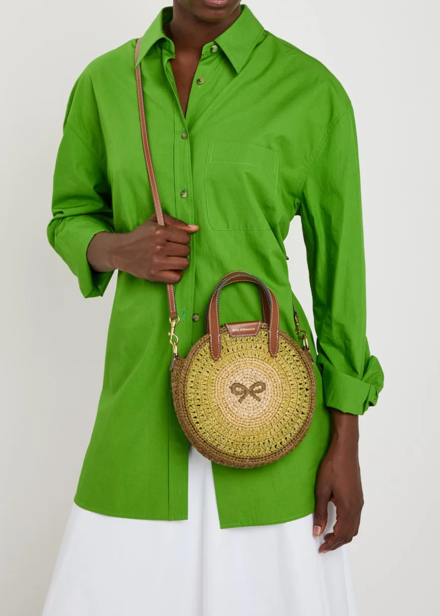Small round bow raffia tote bag