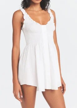 Smocked poplin mini dress