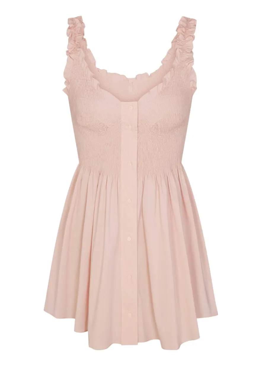 Smocked poplin mini dress