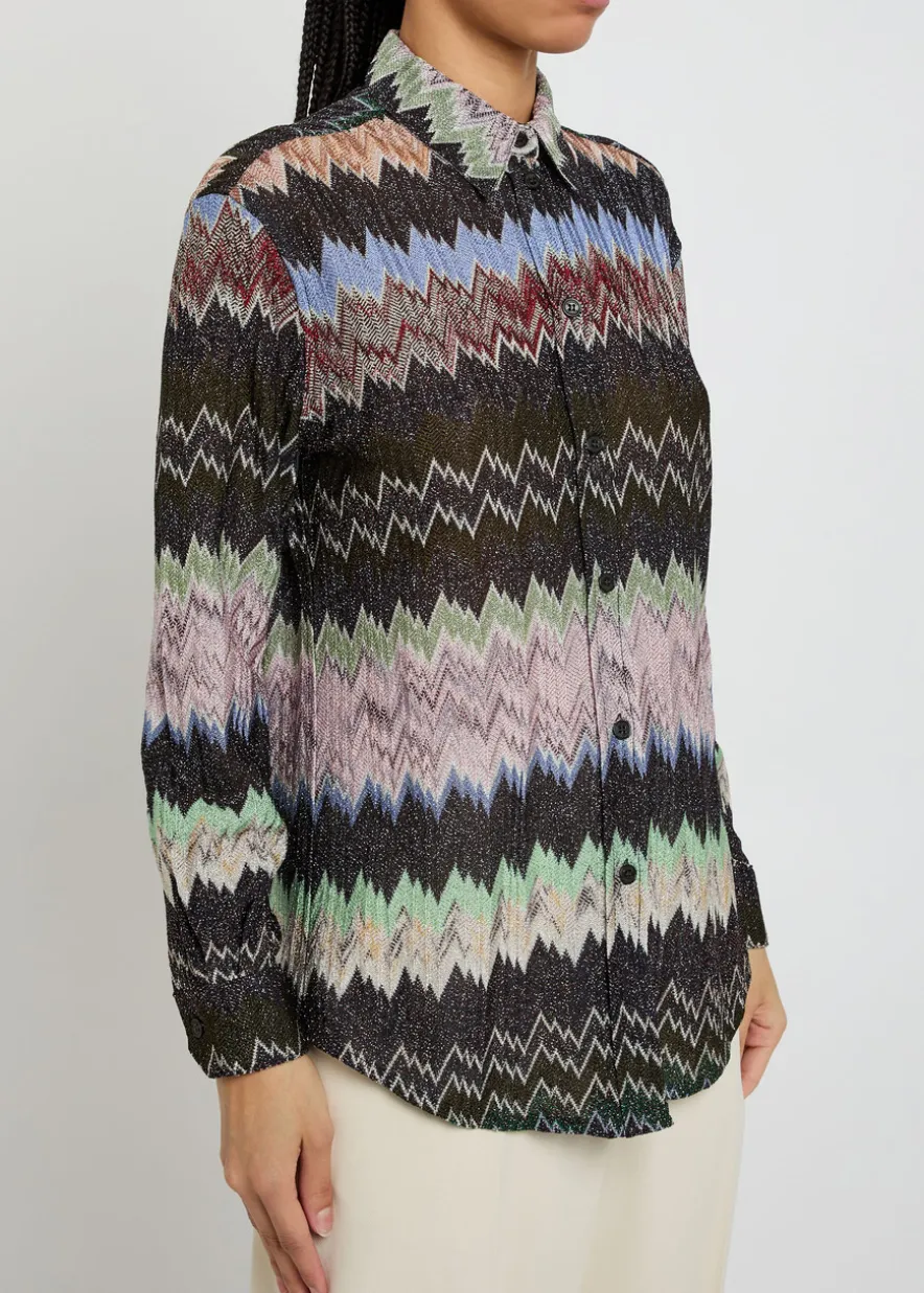 Snake-pattern metallic-knit shirt