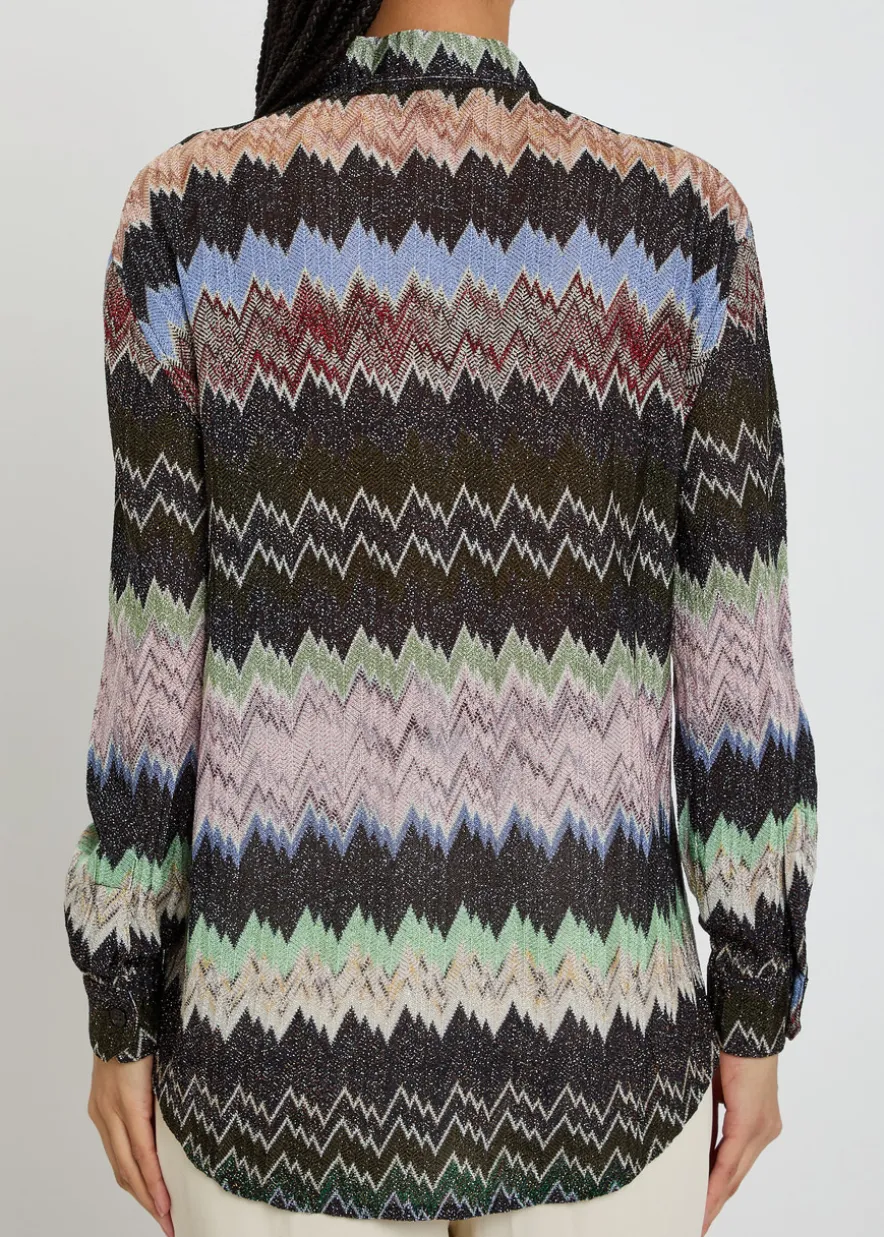 Snake-pattern metallic-knit shirt