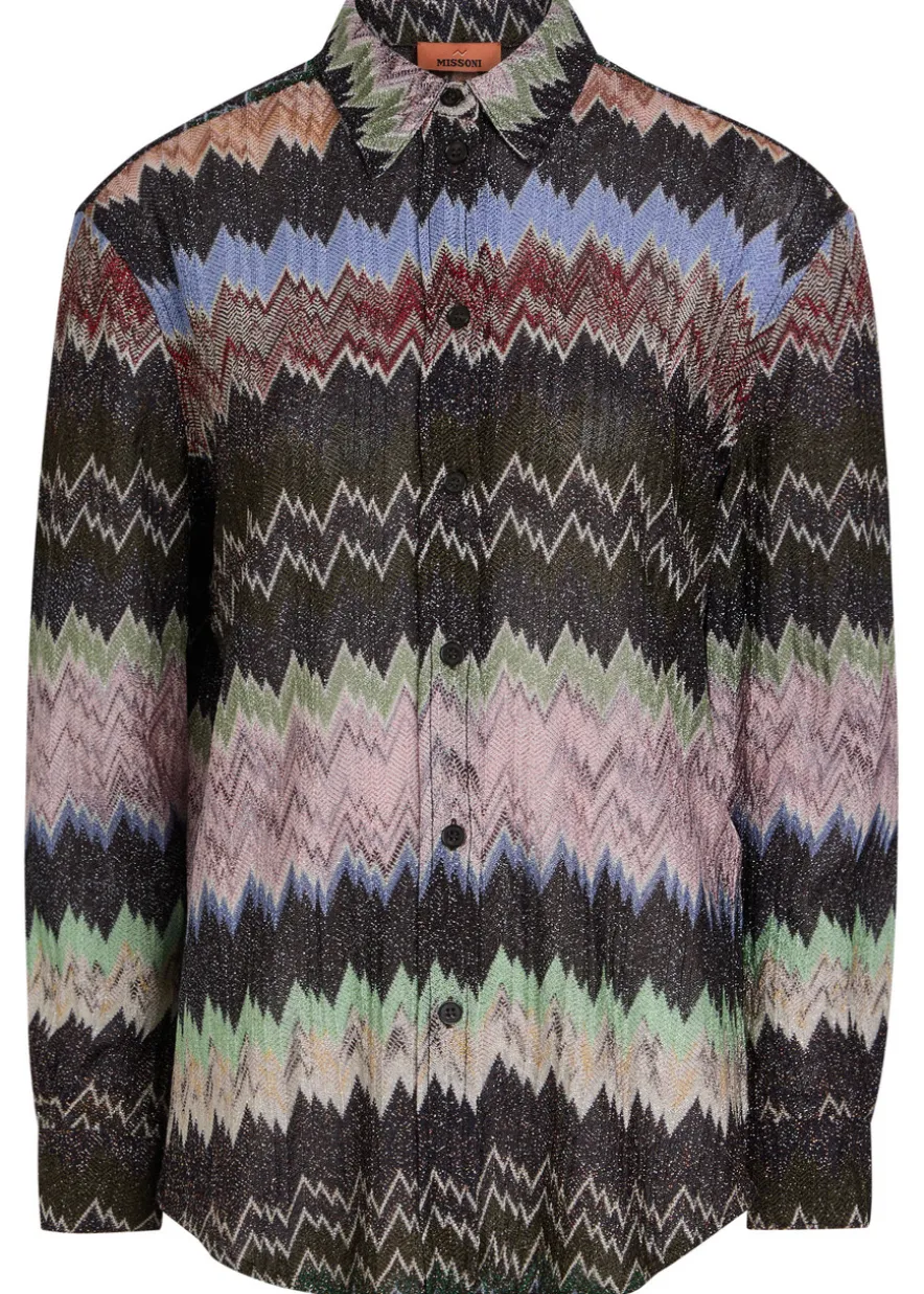 Snake-pattern metallic-knit shirt