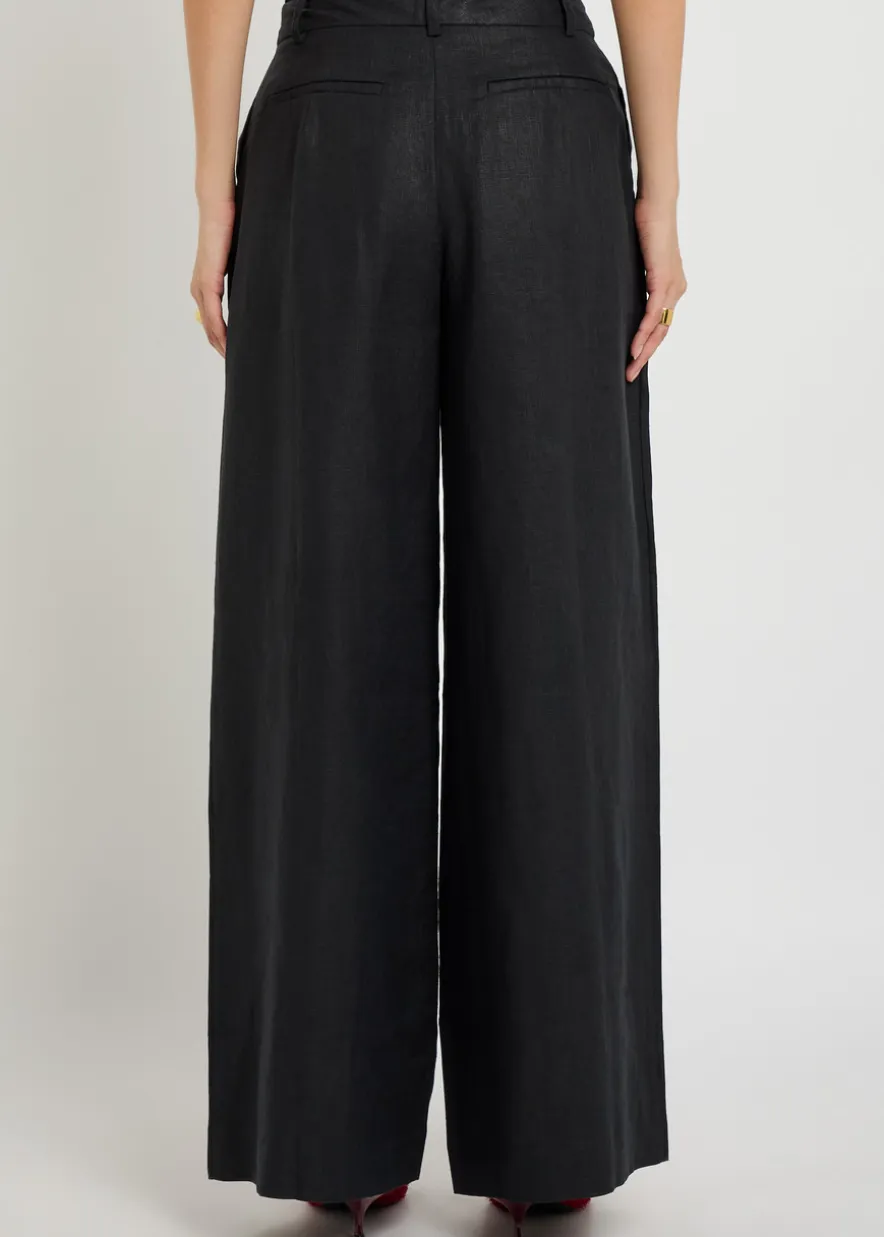 Sofia pleated wide-leg linen trousers