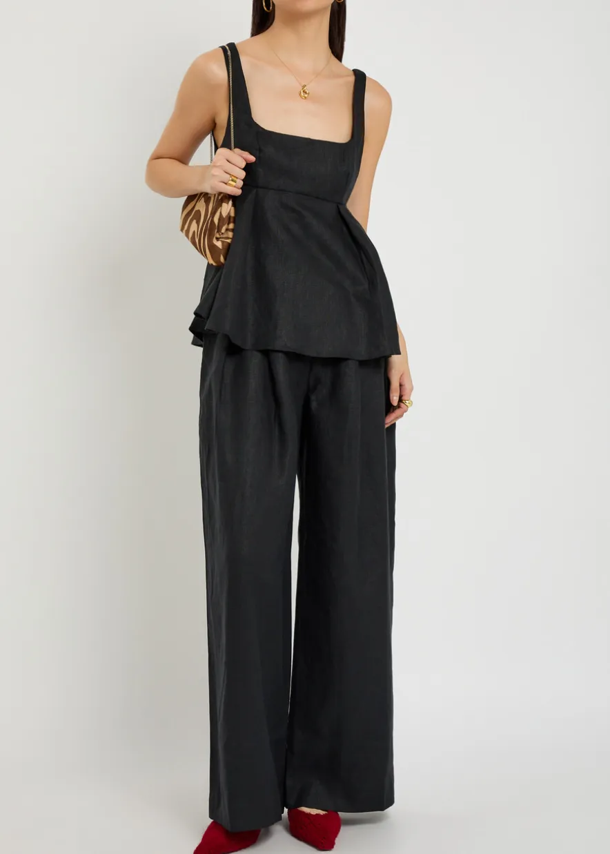 Sofia pleated wide-leg linen trousers