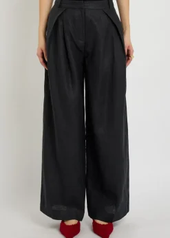 Sofia pleated wide-leg linen trousers