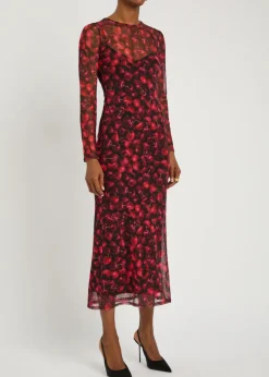 Soho cherry-print mesh midi dress