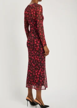 Soho cherry-print mesh midi dress