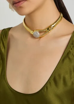 Solanales pavé 14kt gold-plated choker