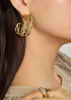 Solanales two-tone 14kt gold-plated hoop earrings