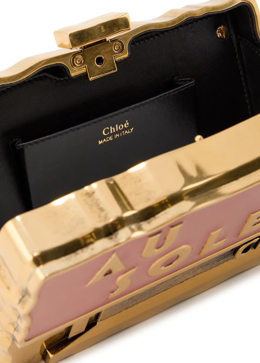 Soleil Minaudière postcard brass clutch