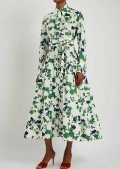 Sono printed cotton and silk-blend midi shirt dress