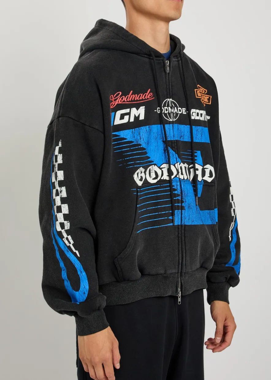 7 Speed printed hooded cotton sweatshirt
