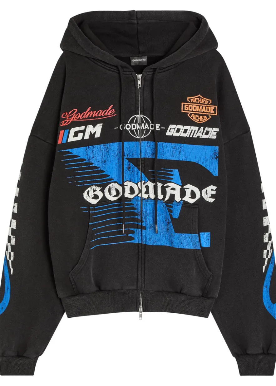 7 Speed printed hooded cotton sweatshirt