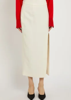 Split twill midi skirt