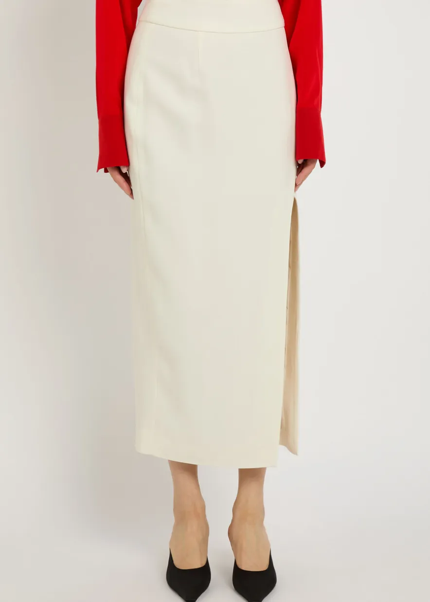 Split twill midi skirt