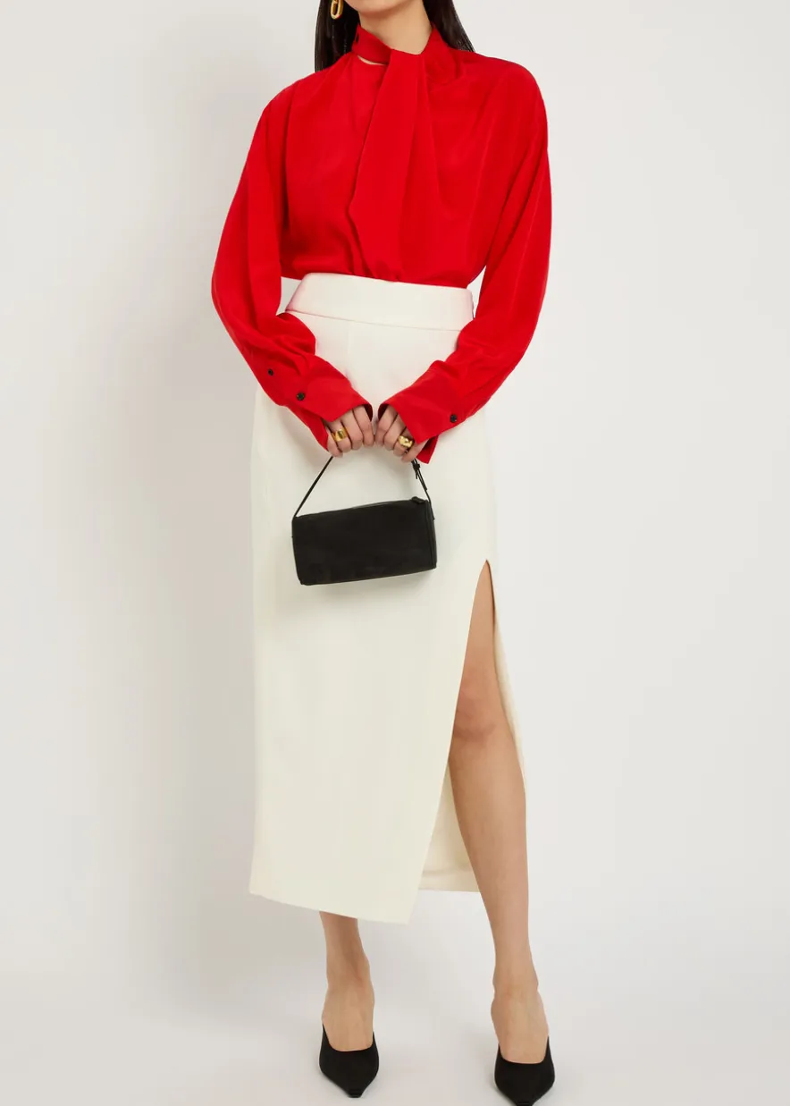 Split twill midi skirt