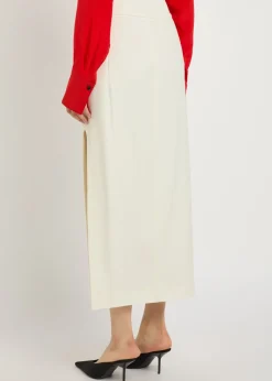 Split twill midi skirt