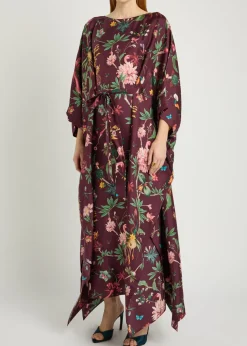Square belted printed silk kaftan dress