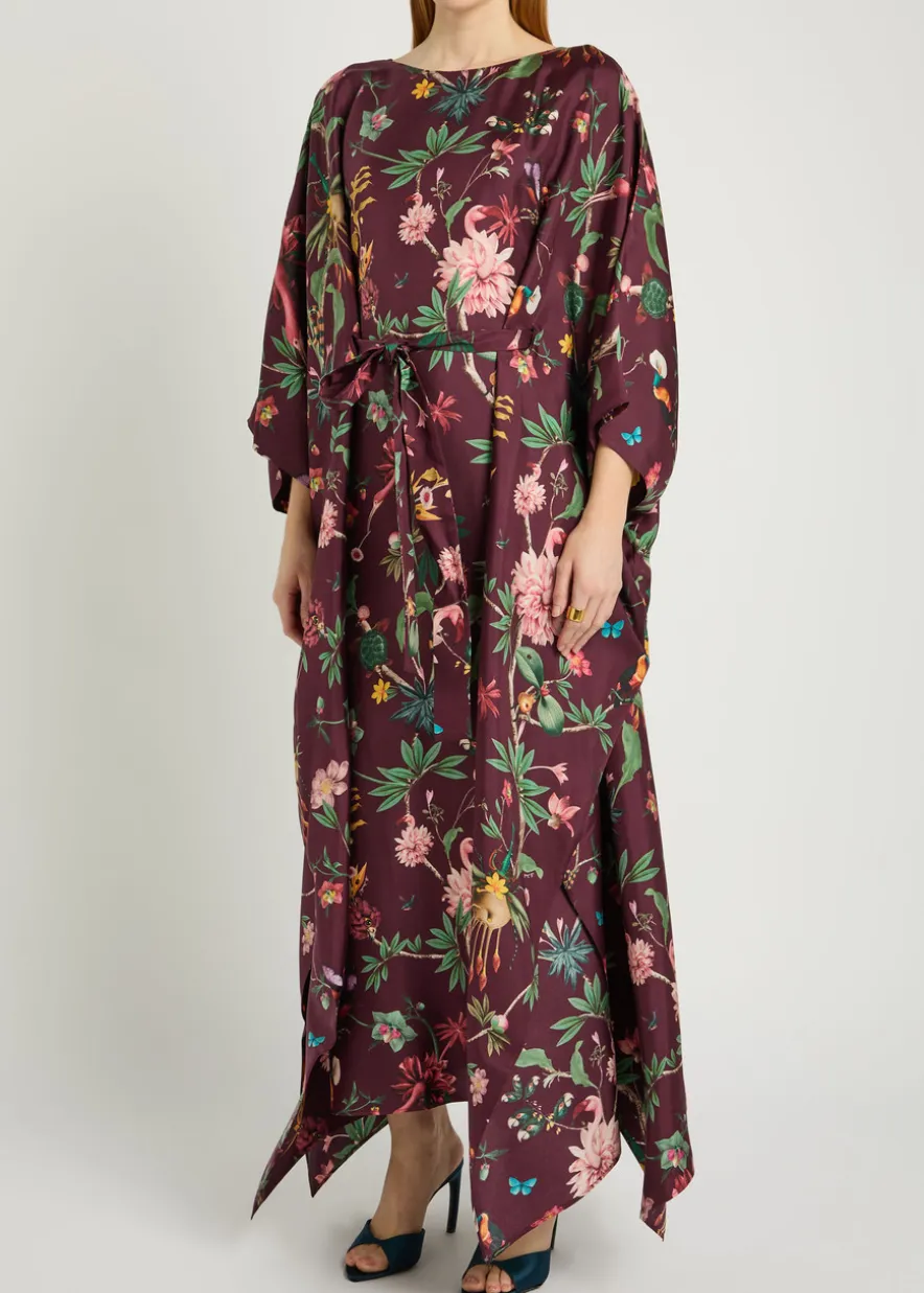 Square belted printed silk kaftan dress