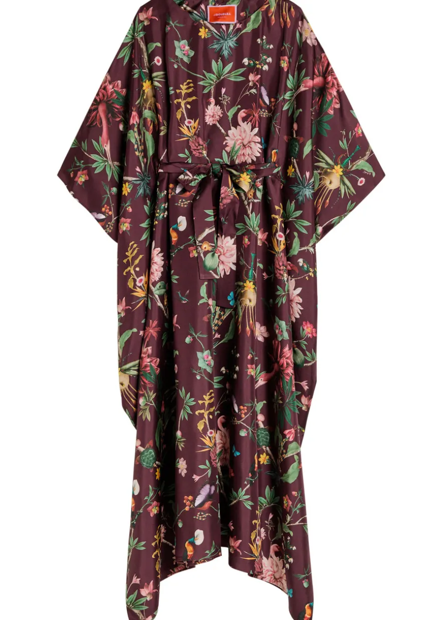 Square belted printed silk kaftan dress