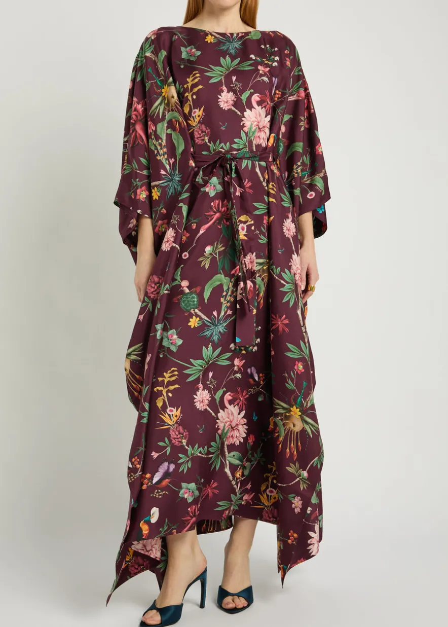 Square belted printed silk kaftan dress