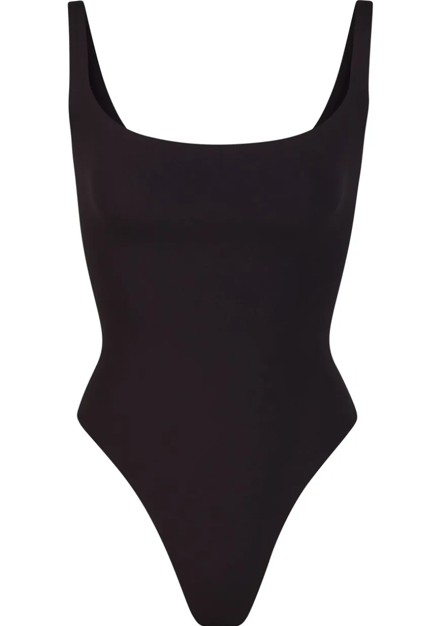 Square neck stretch-jersey bodysuit