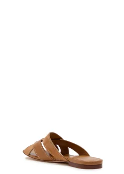 Square-toe suede and leather sandals