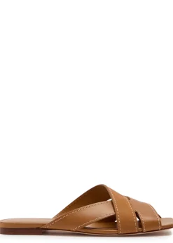 Square-toe suede and leather sandals
