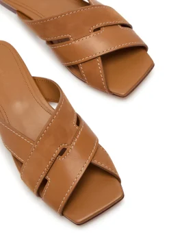 Square-toe suede and leather sandals