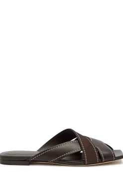 Square-toe suede and leather sandals