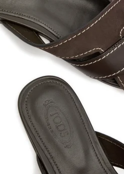 Square-toe suede and leather sandals