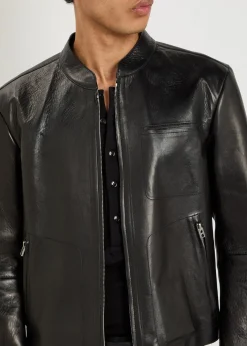 Stand-collar Leather biker jacket
