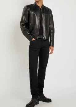 Stand-collar Leather biker jacket