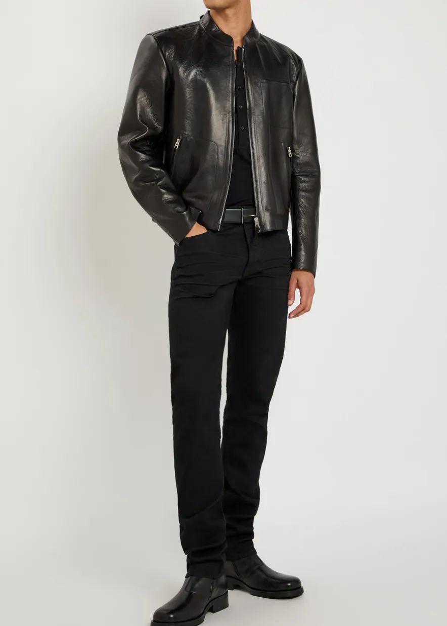 Stand-collar Leather biker jacket