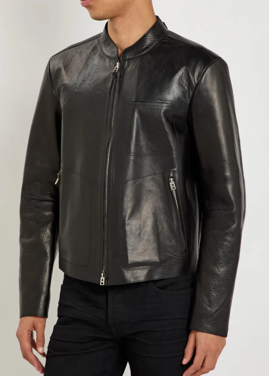 Stand-collar Leather biker jacket