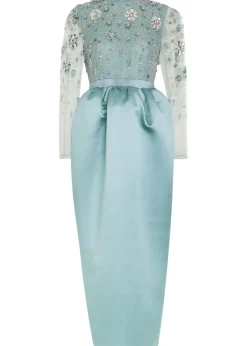 Starla embellished duchess satin and tulle midi dress