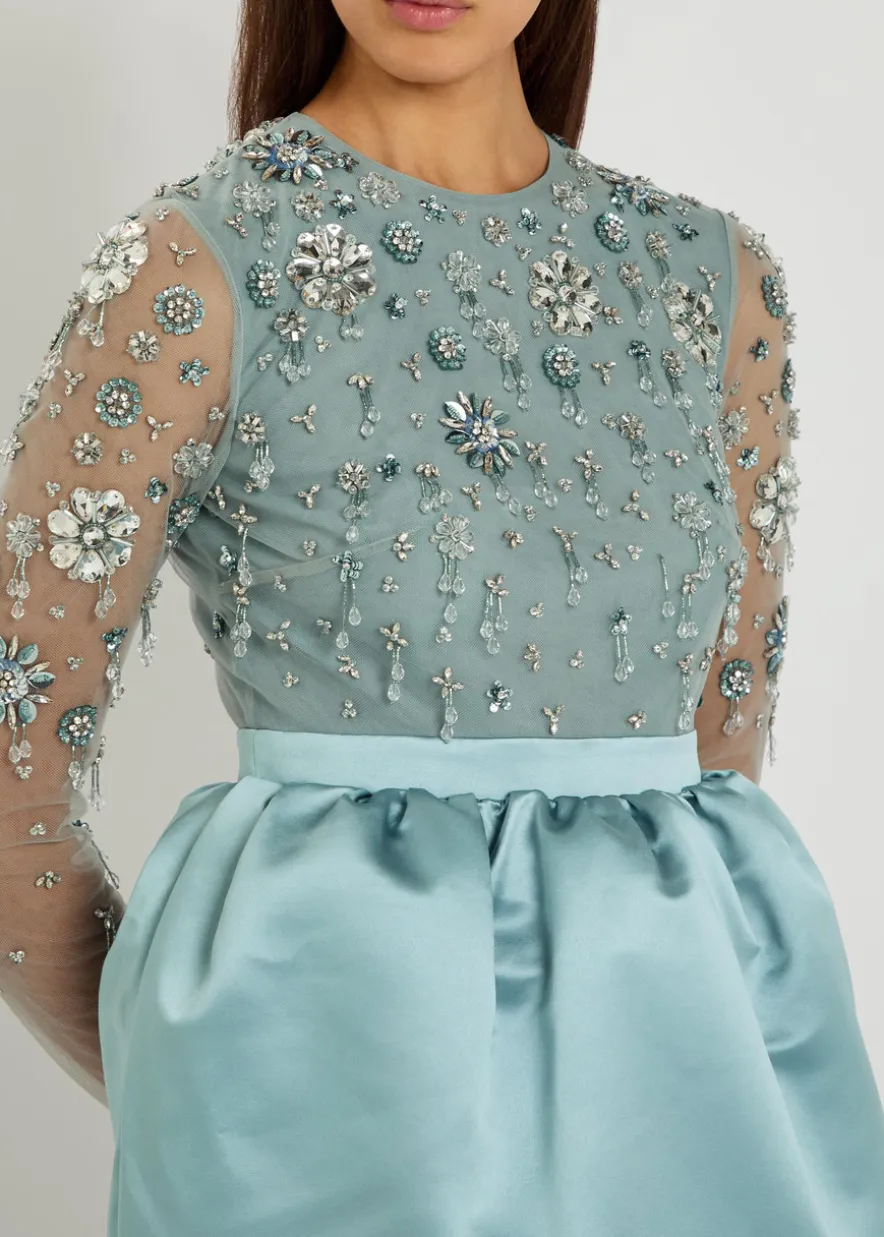 Starla embellished duchess satin and tulle midi dress