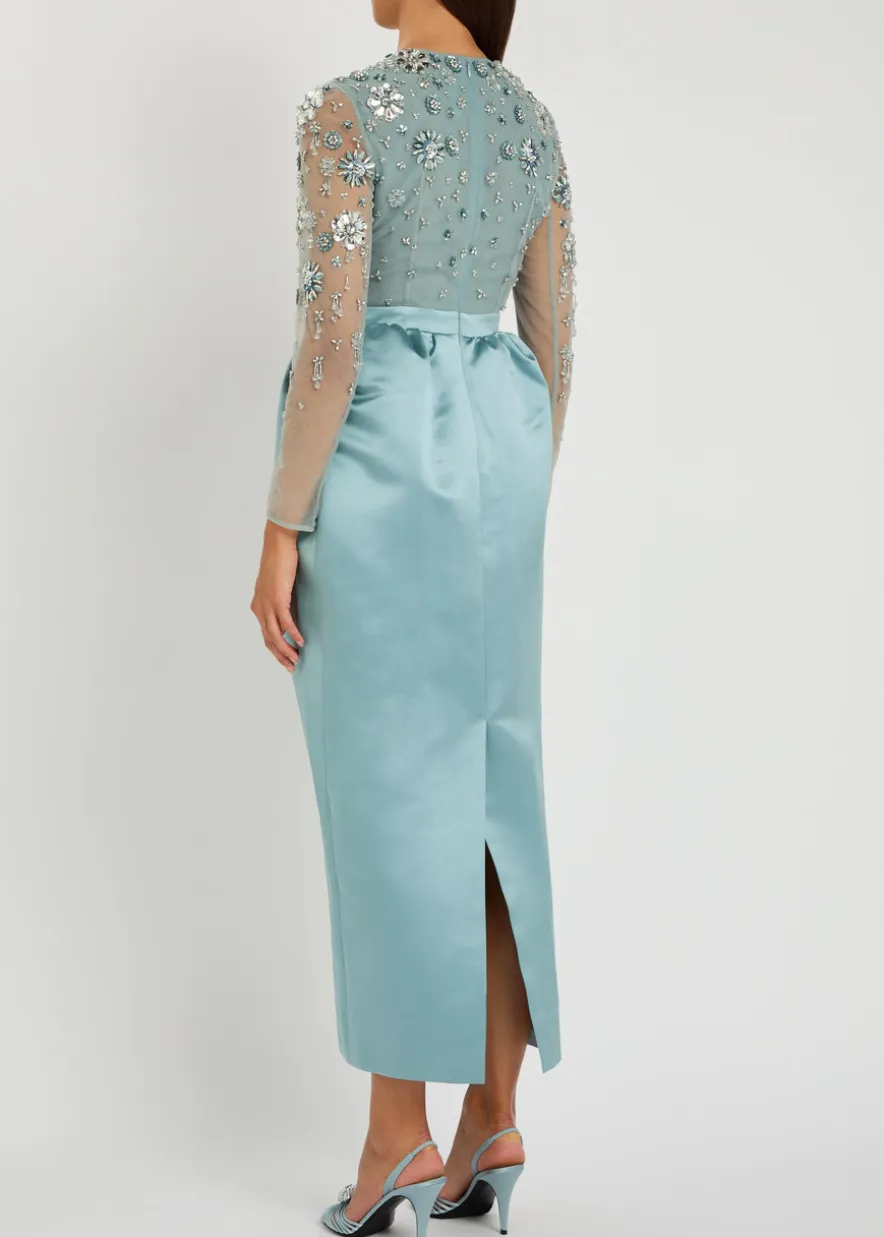Starla embellished duchess satin and tulle midi dress