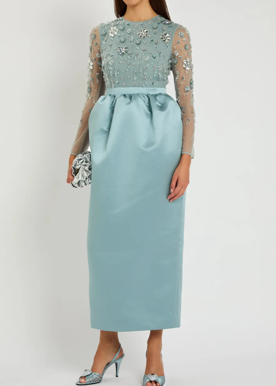 Starla embellished duchess satin and tulle midi dress