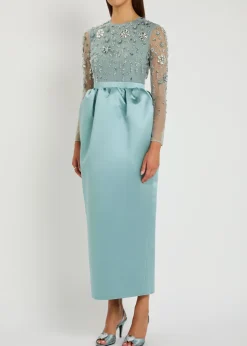 Starla embellished duchess satin and tulle midi dress