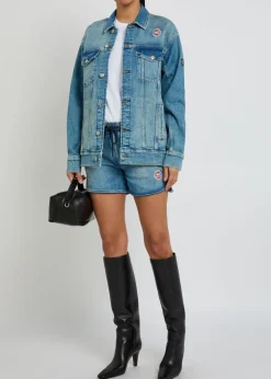Star logo-embroidered stretch-denim shorts