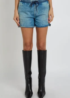 Star logo-embroidered stretch-denim shorts