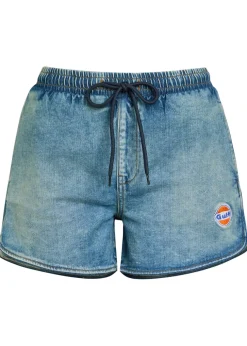 Star logo-embroidered stretch-denim shorts
