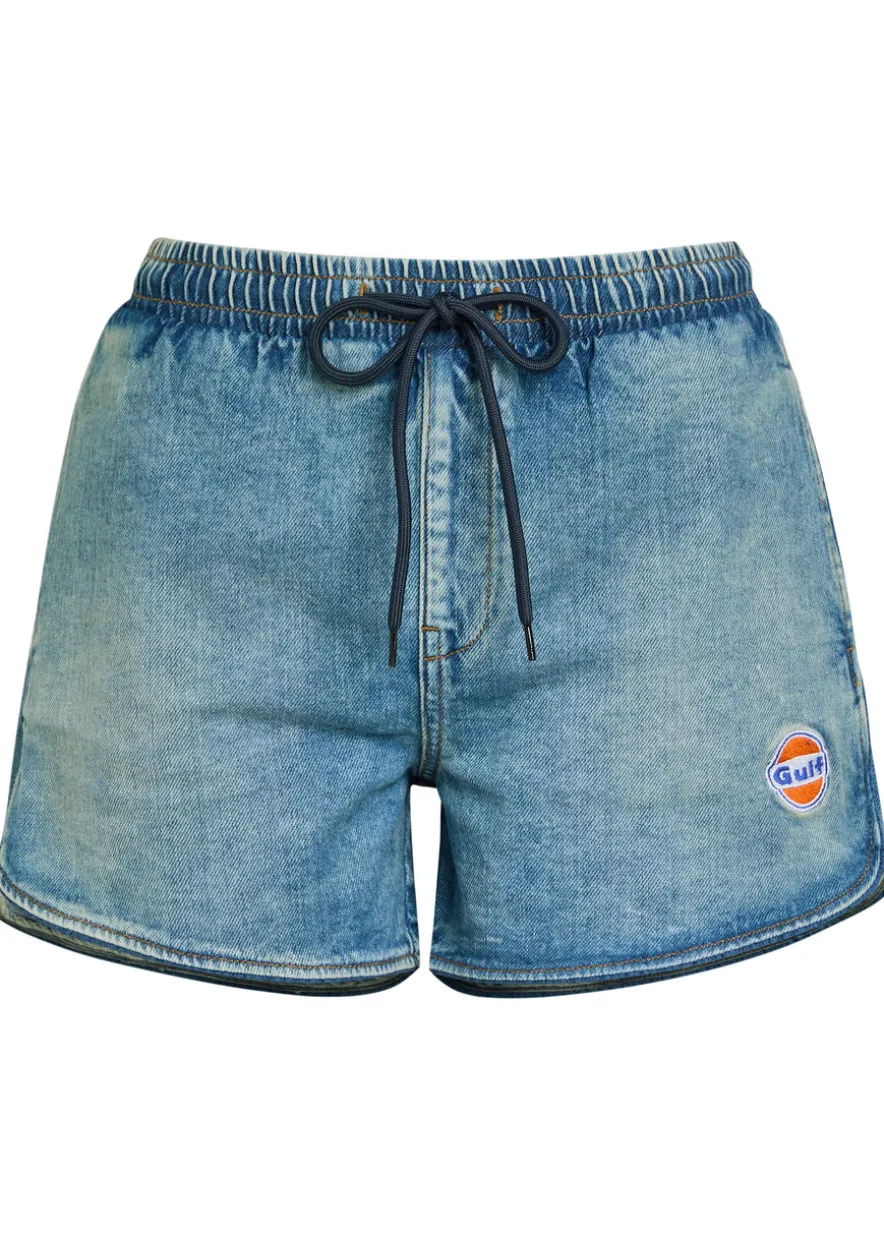 Star logo-embroidered stretch-denim shorts