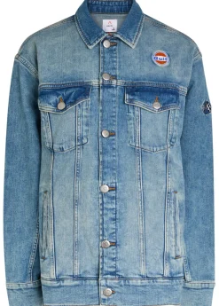 Star logo-embroidered stretch-denim jacket