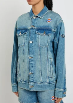 Star logo-embroidered stretch-denim jacket