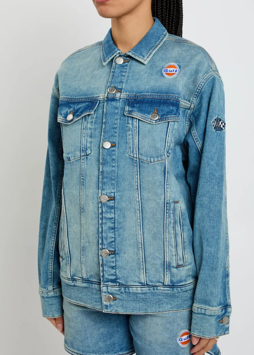 Star logo-embroidered stretch-denim jacket
