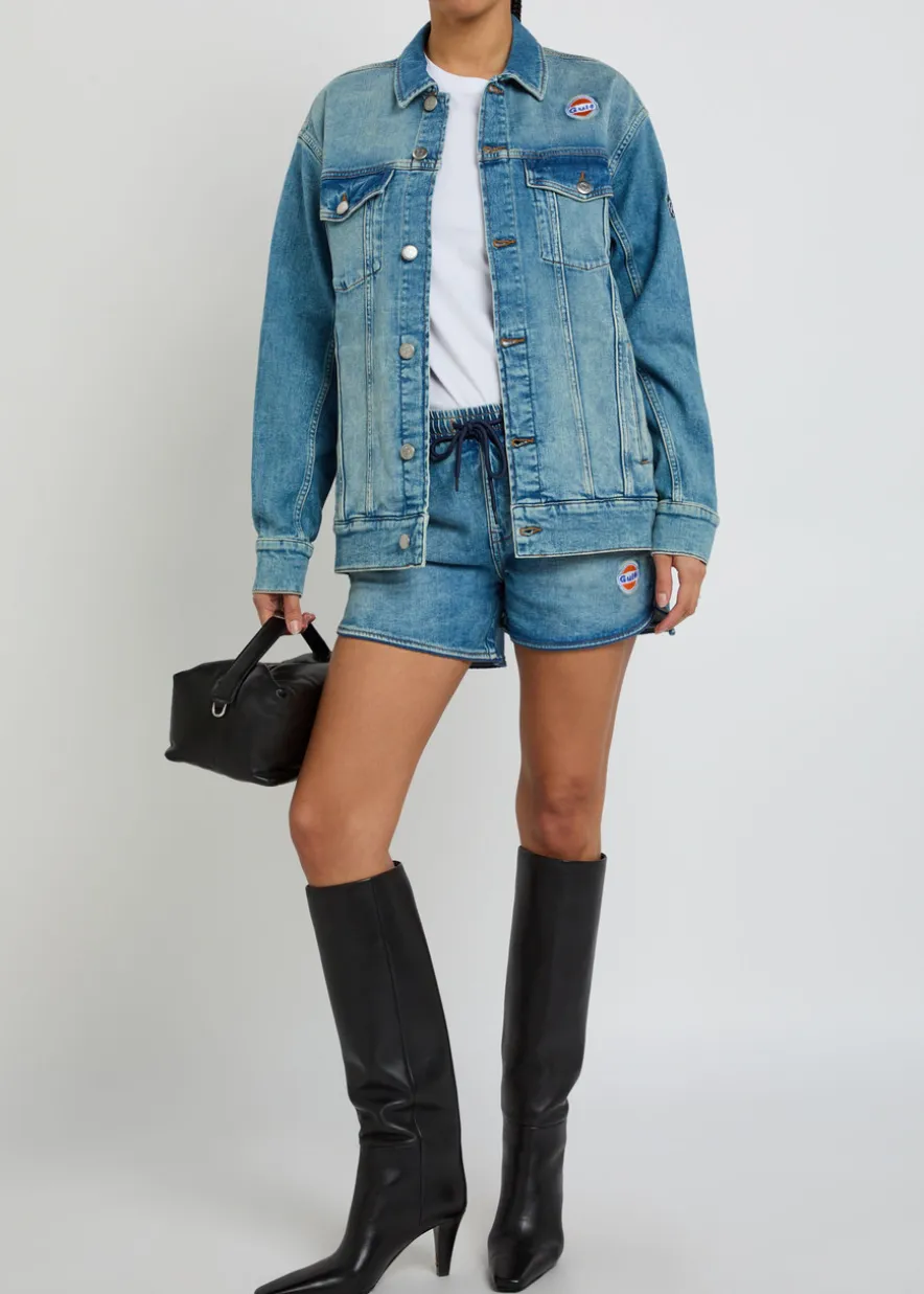 Star logo-embroidered stretch-denim jacket